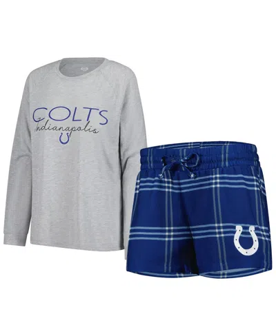 Concepts Sport Women's Royal/gray Indianapolis Colts Petition Raglan Long Sleeve Top And Shorts Set