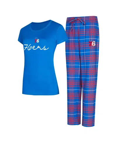 Concepts Sport Women's Royal/red Philadelphia 76ers Vector Top Flannel Pants Sleep Set In Royal,red