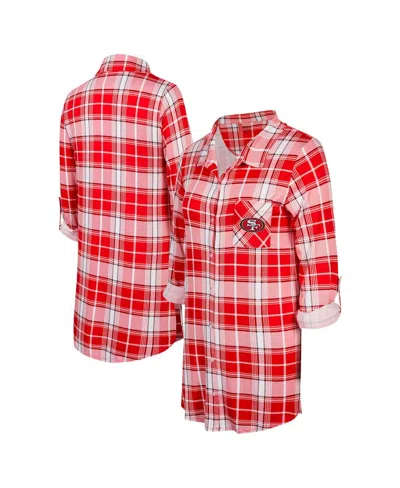 CONCEPTS SPORT WOMEN'S SCARLET SAN FRANCISCO 49ERS ASHFORD PLAID KNIT NIGHTSHIRT