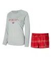 Concepts Sport Women's Scarlet/gray San Francisco 49ers Petition Raglan Long Sleeve Top And Shorts Set In Gray