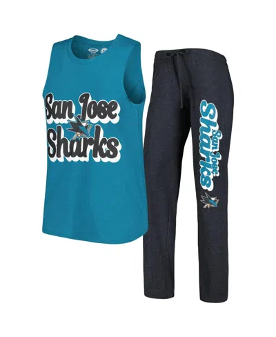 Concepts Sport Women's Teal/black San Jose Sharks Meter Muscle Tank Top Pants Sleep Set In Teal,black