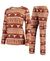 Concepts Sport Women's Texas Orange Texas Longhorns Holiday Long Sleeve Top Pants Sleep Set In Brown