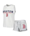 Concepts Sport Women's White Boston Red Sox Reel Pinstripe Tank Top Shorts Sleep Set In White