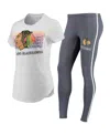 Concepts Sport Women's White, Charcoal Chicago Blackhawks Sonata T-shirt And Leggings Set In White,charcoal