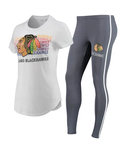 Concepts Sport Women's White, Charcoal Chicago Blackhawks Sonata T-shirt And Leggings Set In White,charcoal