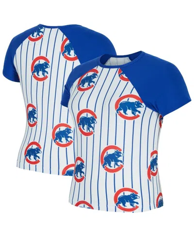 Concepts Sport Women's White Chicago Cubs Outbound Pinstripe Raglan Top In Multi
