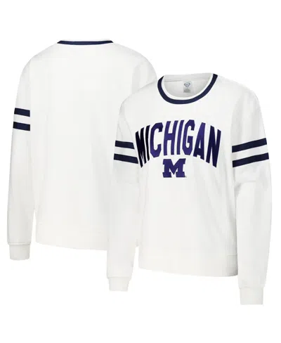 Concepts Sport Women's White Michigan Wolverines Borough French Terry Arch Over Long Sleeve T-shirt
