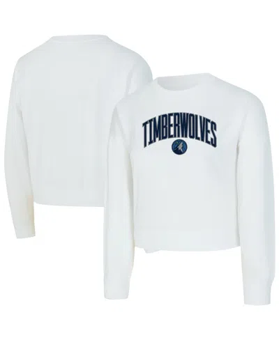 Concepts Sport White Minnesota Timberwolves Laney Chenille Cropped Long Sleeve T-shirt