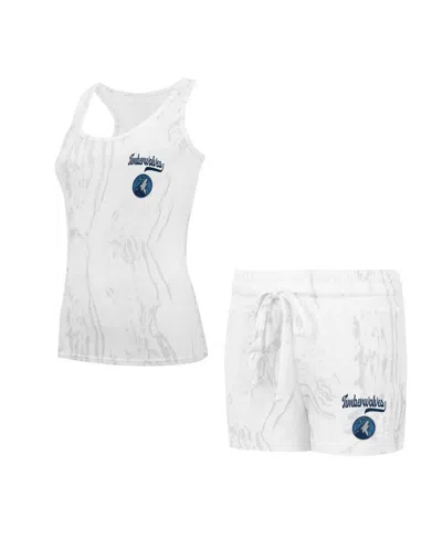 Concepts Sport Women's White Minnesota Timberwolves Quartz Tank Top Shorts Set In White,gray