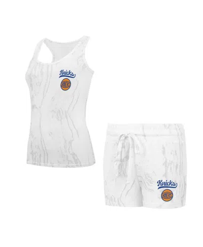 Concepts Sport Women's White New York Knicks Quartz Tank Top Shorts Set In White,gray