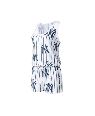 Concepts Sport Women's White New York Yankees Reel Pinstripe Knit Romper In Black