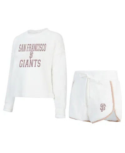 CONCEPTS SPORT WOMEN'S WHITE SAN FRANCISCO GIANTS PAINTER SHERPA LONG SLEEVE T-SHIRT SHORT SET