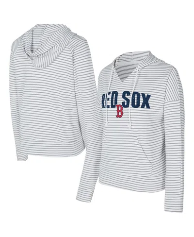 Concepts Sport Women's White/gray Boston Red Sox Liftoff Striped V-neck Hoodie In Neutral