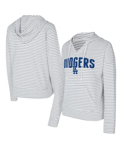 Concepts Sport Women's White/gray Los Angeles Dodgers Liftoff Striped V-neck Hoodie