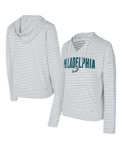 Concepts Sport Women's White/gray Philadelphia Eagles Liftoff Striped Notch Neck Pullover Hoodie In Multi