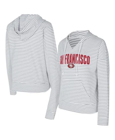 CONCEPTS SPORT WOMEN'S WHITE/GRAY SAN FRANCISCO 49ERS LIFTOFF STRIPED NOTCH NECK PULLOVER HOODIE