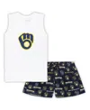 Concepts Sport Women's White/navy Milwaukee Brewers Plus Size Tank Top Shorts Sleep Set In White,navy