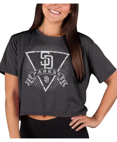 Concepts Sport Women'sâ Heather Charcoal San Diego Padres Distressed Quest Boxy Cropped Top In Gray