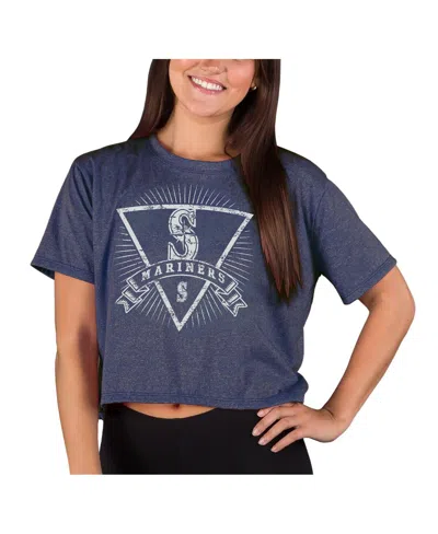 Concepts Sport Women'sâ Heather Navy Seattle Mariners Distressed Quest Boxy Cropped Top In Blue