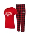 Concepts Sport Women'sâ 2-piece Red/black Kansas City Chiefs Avondale T-shirt And Flannel Pants Sleep Set In Multi
