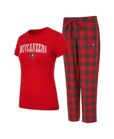 Concepts Sport Women'sâ 2-piece Red/pewter Tampa Bay Buccaneers Avondale T-shirt And Pants Flannel Pj Set