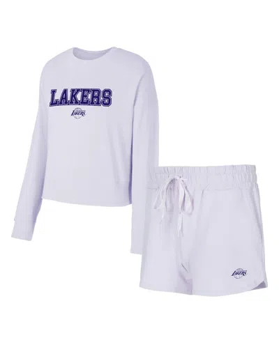 Concepts Sport Women'sâ 2-piece Light Purple Los Angeles Lakers Elevation Tri-blend Long Sleeve Top And Shorts Set