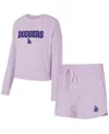 Concepts Sport Women'sâ 3-piece Lavender New York Yankees Elevation Tri-blend Long Sleeve T-shirt And Shorts Set In Purple