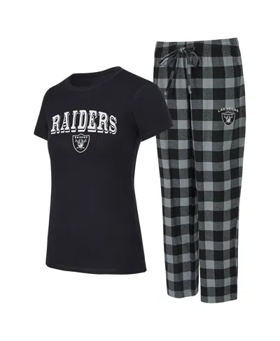 Concepts Sport Women'sâ Black, Gray Las Vegas Raiders Avondale T-shirt Pants Flannel Pj Set In Multi