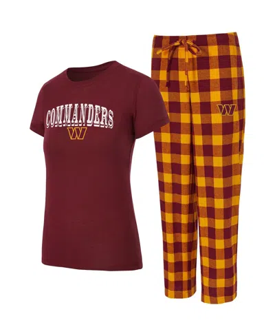 Concepts Sport Women'sâ Burgundy, Gold Washington Commanders Avondale T-shirt Pants Flannel Pj Set In Multi