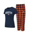 Concepts Sport Women'sâ Navy, Orange Denver Broncos Avondale T-shirt Pants Flannel Pj Set In Multi