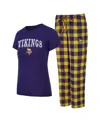 Concepts Sport Women'sâ Purple, Gold Minnesota Vikings Avondale T-shirt Pants Flannel Pj Set In Multi