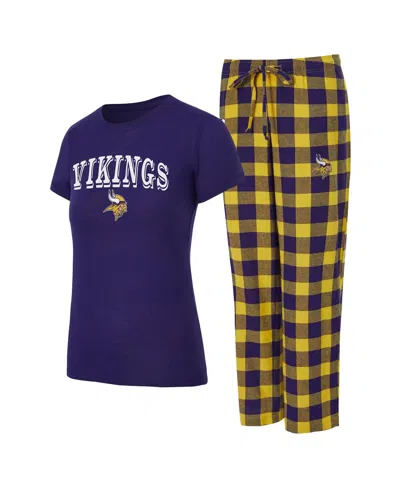Concepts Sport Women'sâ Purple, Gold Minnesota Vikings Avondale T-shirt Pants Flannel Pj Set In Multi
