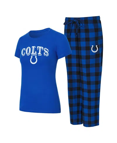 Concepts Sport Women'sâ Royal, Black Indianapolis Colts Avondale T-shirt Pants Flannel Pj Set In Blue