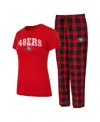 Concepts Sport Women'sâ Scarlet, Black San Francisco 49ers Avondale T-shirt Pants Flannel Pj Set In Red