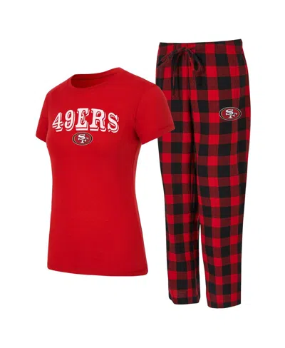 Concepts Sport Women'sâ Scarlet, Black San Francisco 49ers Avondale T-shirt Pants Flannel Pj Set In Red