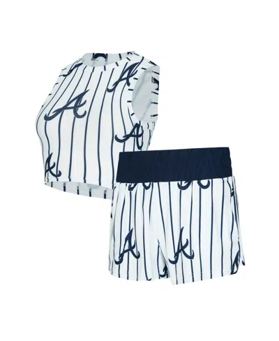 Concepts Sport Women's White Atlanta Braves Pinstripe Record Tank And Shorts Set