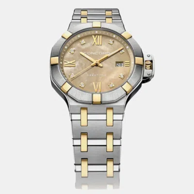 Pre-owned Concord Beige Mop Diamond Stainless Steel 18k Yellow Gold Saratoga 0320535 Quartz Women's Wristwatch 31 Mm