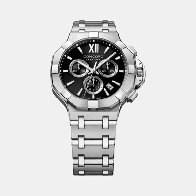 Pre-owned Concord Black Stainless Steel Saratoga 0320490 Automatic Men's Wristwatch 43 Mm