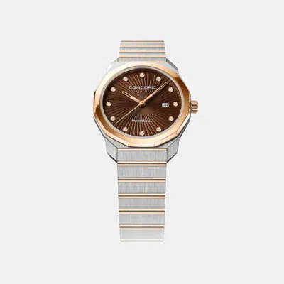 Pre-owned Concord Brown Diamond 18k Rose Gold Stainless Steel Mariner Sl 0320527 Quartz Women's Wristwatch 30 Mm