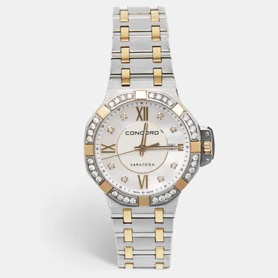 Pre-owned Concord Mother Of Pearl Aftermarket Diamonds 18k Rose Gold Stainless Steel Saratoga 02.3.15.1165 Women's Wri In White
