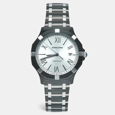 Pre-owned Concord Saratoga 02.1.36.1089 Silver Dial Two Tone Stainless Steel Men's Wristwatch 40 Mm In Black