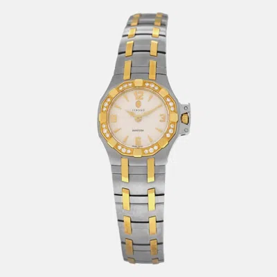 Pre-owned Concord Saratoga 16.25.1833s Quartz Diamond Gold Stainless Steel Women's Wristwatch 25mm In White