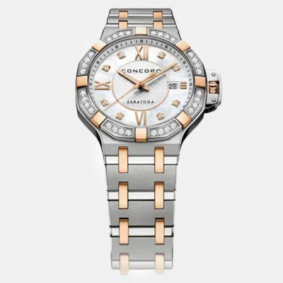 Pre-owned Concord White Mop 18k Rose Gold Stainless Steel Saratoga 0320433 Quartz Women's Wristwatch 31 Mm
