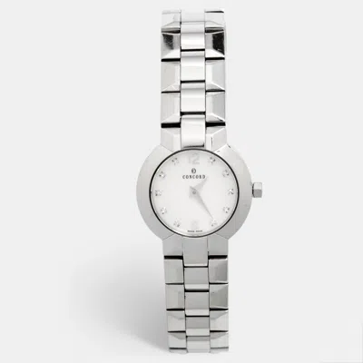 Pre-owned Concord White Mother Of Pearl Diamond Stainless Steel La Scala 14.g4.1846 Women's Wristwatch 25.80 Mm In Silver