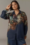 Conditions Apply Blooming Long-sleeve Collared Blouse In Blue