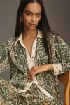 Conditions Apply Blooming Long-sleeve Collared Blouse In Green
