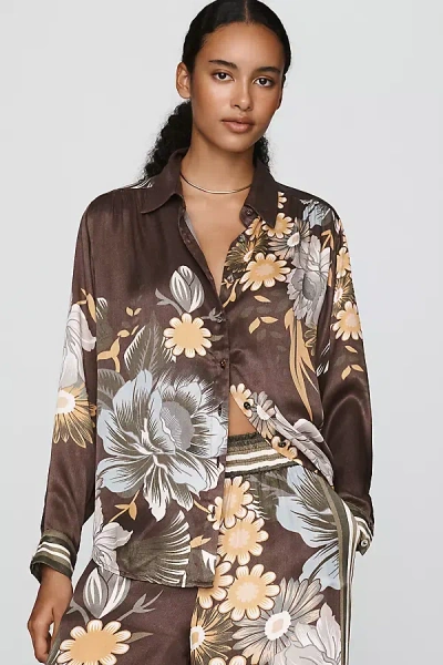 Conditions Apply Blooming Long-sleeve Collared Blouse In Brown