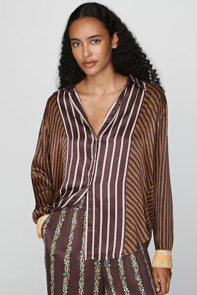 Conditions Apply Blooming Long-sleeve Collared Blouse In Brown