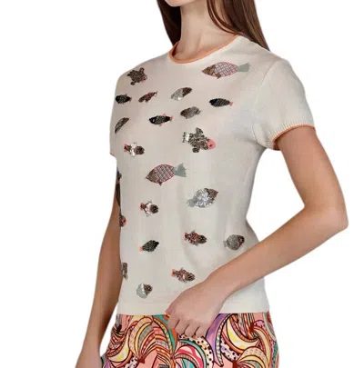 Conditions Apply Carmelita Embellished Fish Top In Ivory In White
