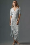 Conditions Apply Eniya Linen Blend Short-sleeve V-neck Slip Maxi Dress In Blue